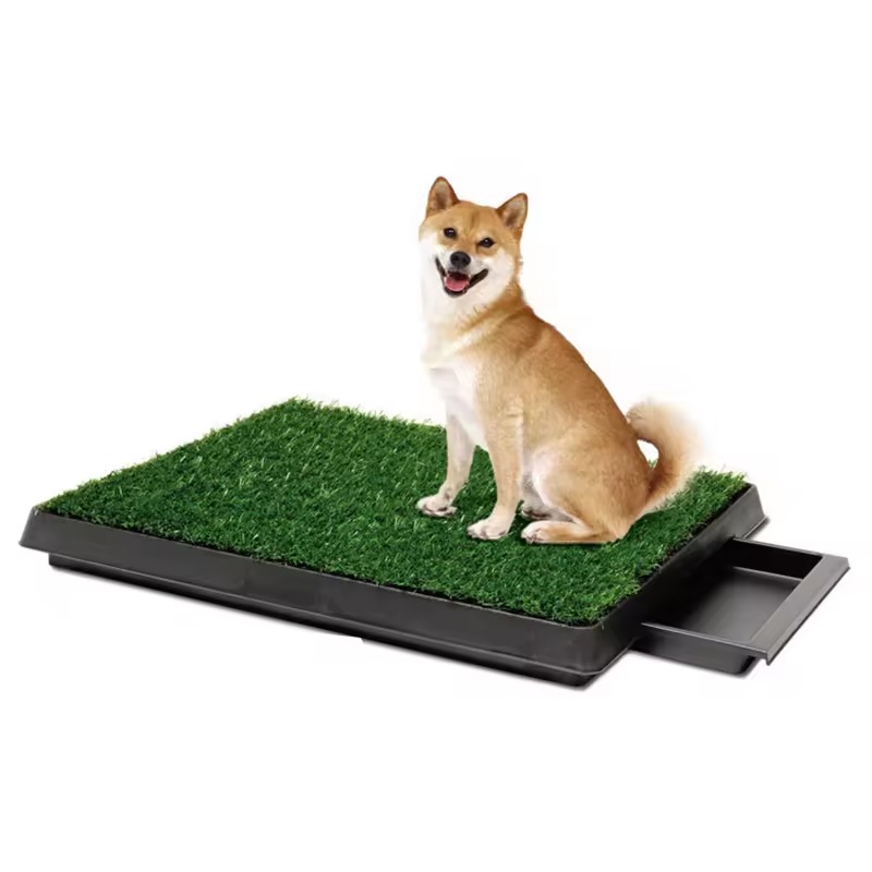 Dog Grass Pad with Tray Large Puppy Turf Potty Training Pads with Pee Baffle Artificial Grass Patch for Indoor and Outdoor Use